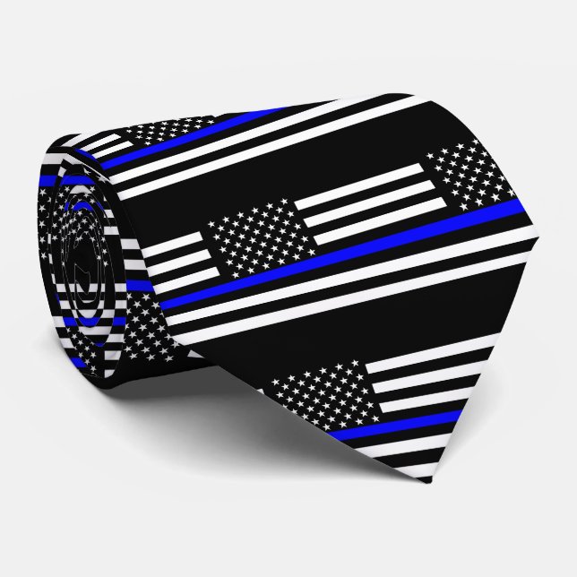 Thin Blue Line American Flag Graphic Decor Tie (Rolled)