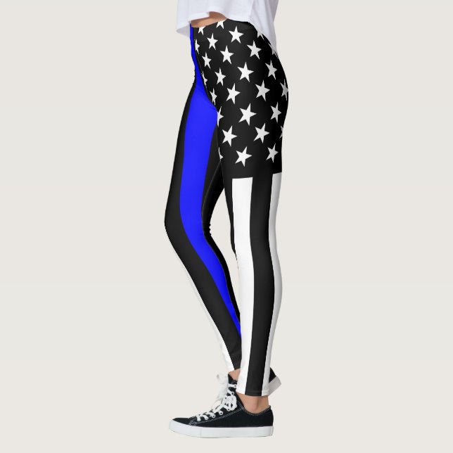 Thin Blue Line American Flag graphic on Leggings (Left)