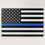 Thin Blue Line American Flag Jigsaw Puzzle<br><div class="desc">The Thin Blue Line is a symbol used by law enforcement.</div>