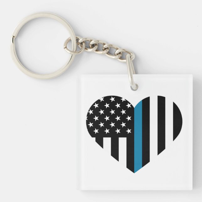 Thin Blue Line American Flag Key Ring (Front)