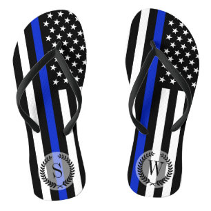 Thin Blue Line American Flag Monogram Jandals