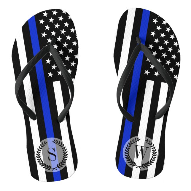 Thin Blue Line American Flag Monogram Jandals (Footbed)