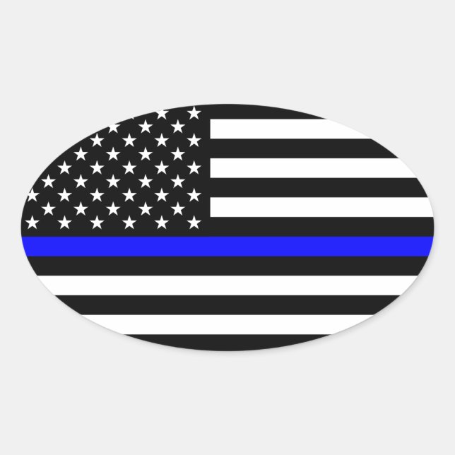 Thin Blue Line American Flag Oval Sticker (Front)