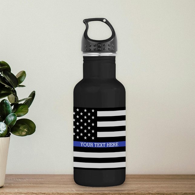 Thin Blue Line - American Flag Personalised Custom 532 Ml Water Bottle (Creator Uploaded)