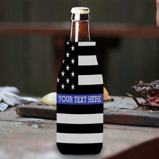 Thin Blue Line - American Flag Personalised Custom Bottle Cooler