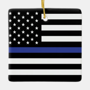 Thin Blue Line - American Flag Personalised Custom Ceramic Ornament