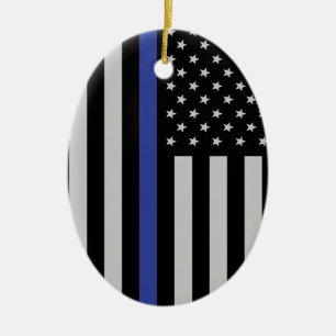 Thin Blue Line - American Flag Personalised Custom Ceramic Tree Decoration