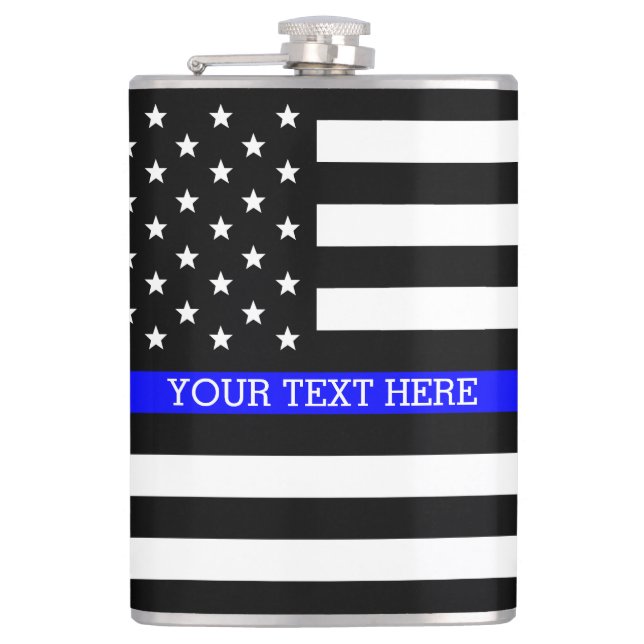 Thin Blue Line - American Flag Personalised Custom Hip Flask (Front)