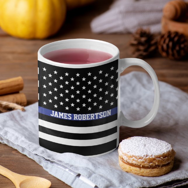 Thin Blue Line - American Flag Personalised Custom Large Coffee Mug (Creator Uploaded)
