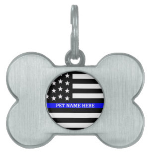 Thin Blue Line - American Flag Personalised Custom Pet Tag