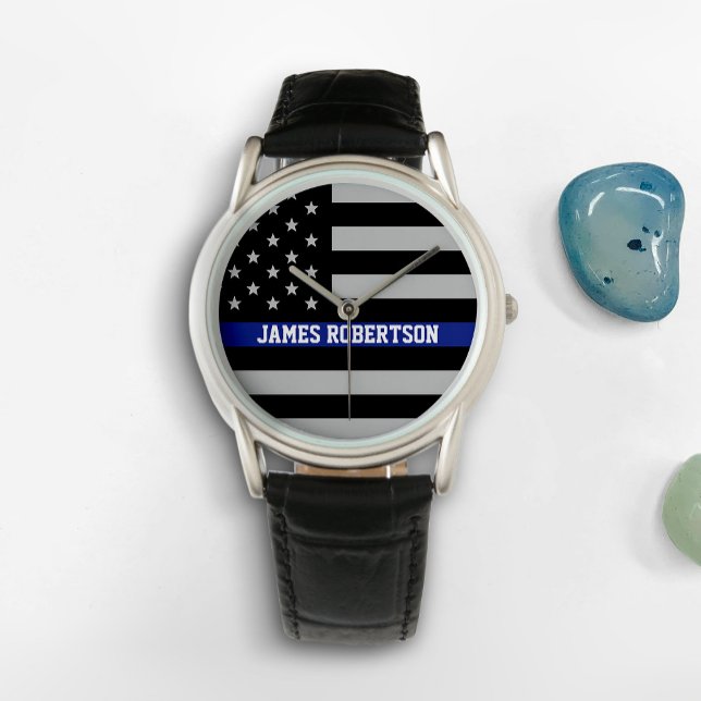 Thin Blue Line - American Flag Personalised Watch (Creator Uploaded)