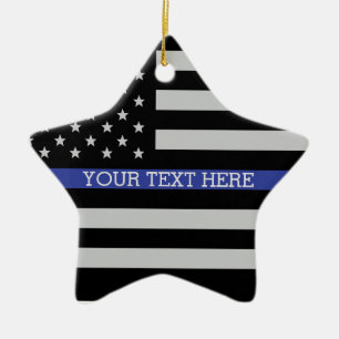 Thin Blue Line - American Flag Personalized Custom Ceramic Tree Decoration