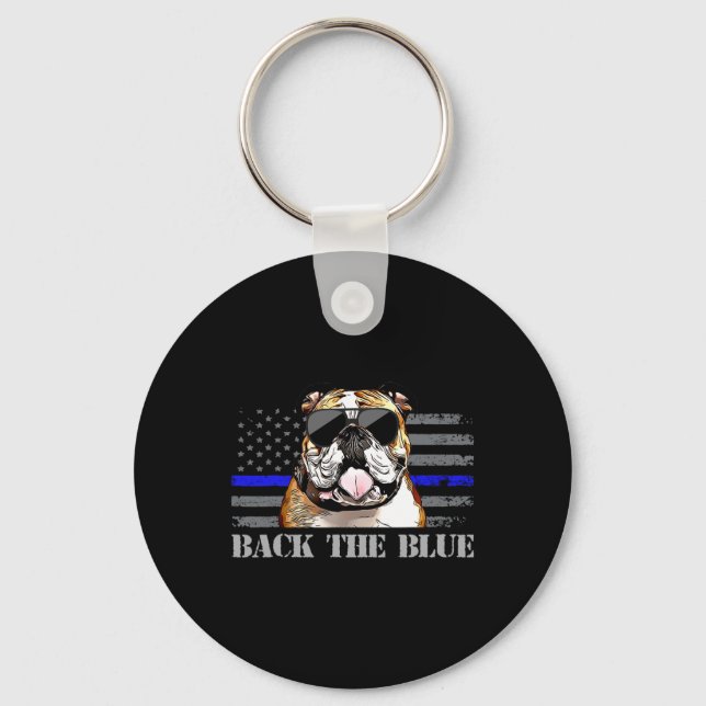 Thin Blue Line American Flag Police Dog  Key Ring (Front)
