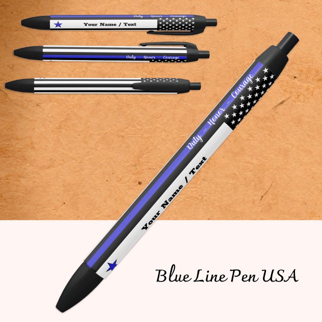 Thin Blue Line, American Flag, police Personalised Black Ink Pen (Creator Uploaded)