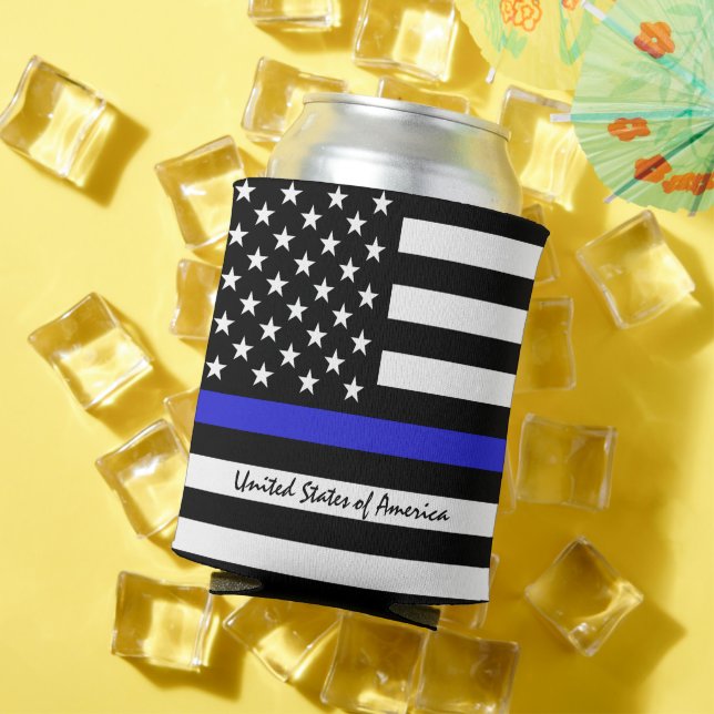 Thin Blue Line & American Flag police / USA office Can Cooler (In Situ Summer)