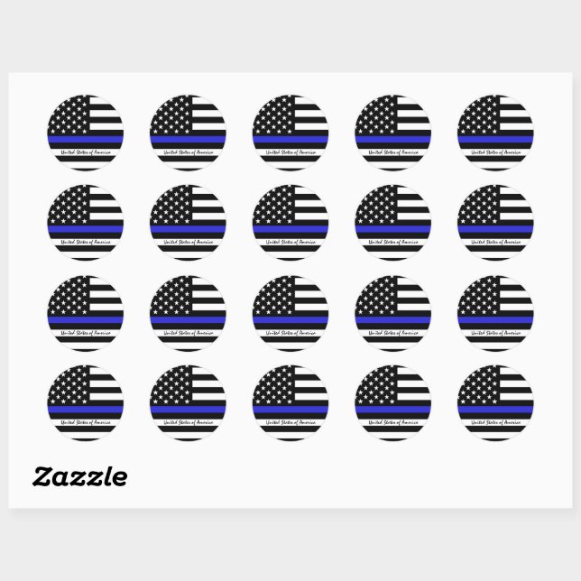 Thin Blue Line & American Flag police / USA office Classic Round Sticker (Sheet)
