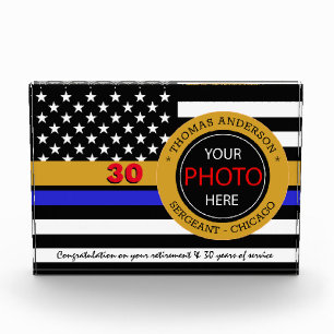 Thin Blue Line & American Flag police / USA office Photo Block