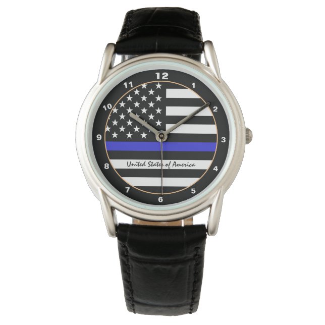 Thin Blue Line & American Flag police / USA office Watch (Front)