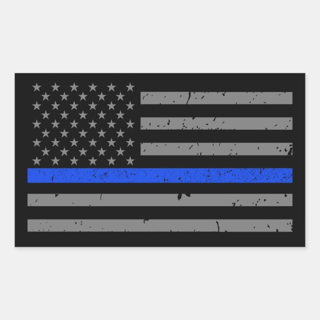 Thin Blue Line American Flag Rectangular Sticker (Front)
