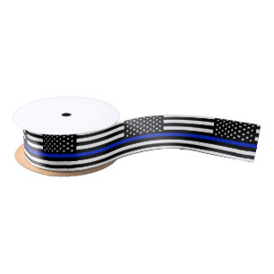Thin Blue Line American Flag Satin Ribbon