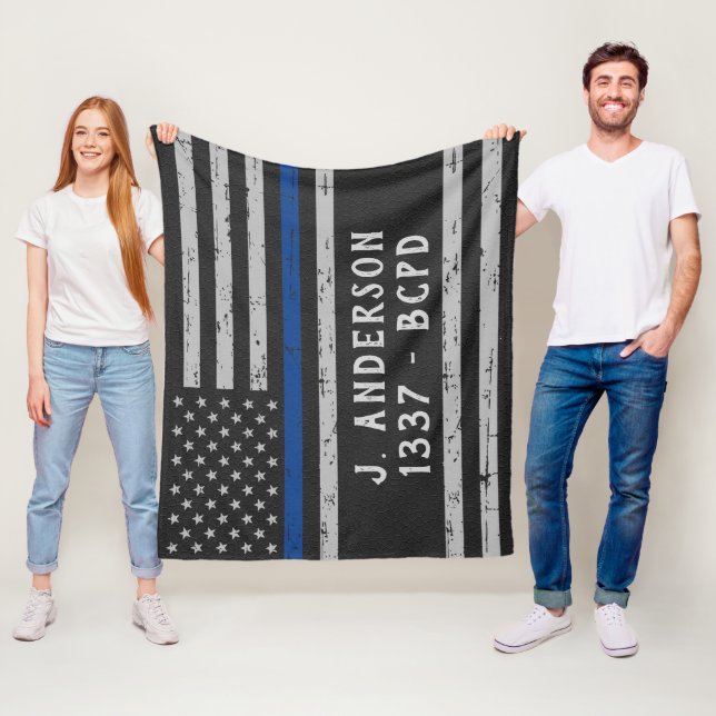 Thin Blue Line - American Flag USA Blue - Police Fleece Blanket (In Situ)