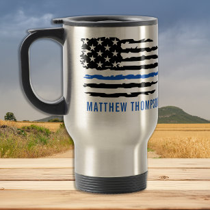 Thin Blue Line - American Flag USA - Police  Travel Mug