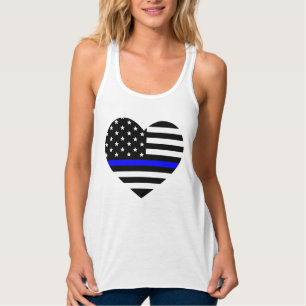 Thin Blue Line American Flag - Women's T-Shirt Singlet