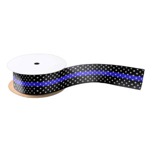 Thin Blue Line and Stars Banner Satin Ribbon