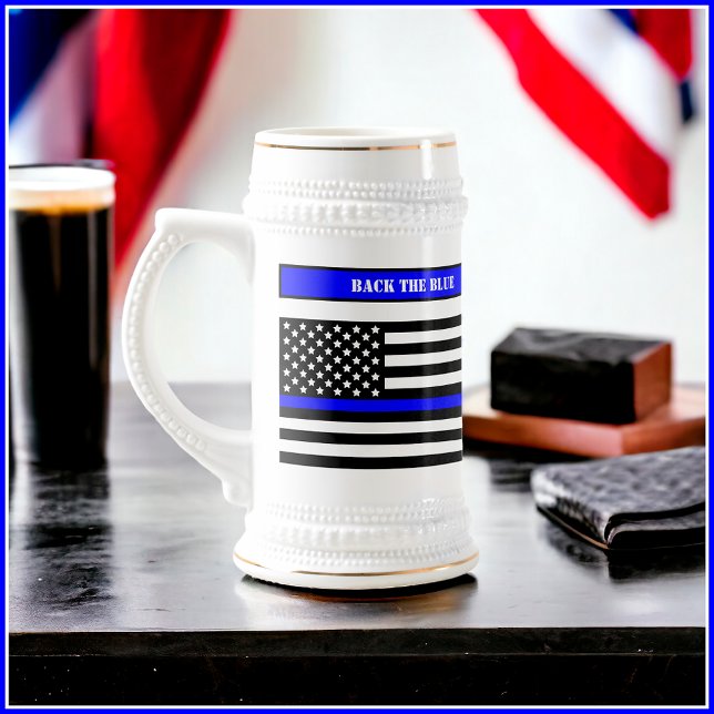 [Thin Blue Line] Back the Blue Law Enforcement SVG Beer Stein (Custom Text on Both Sides)