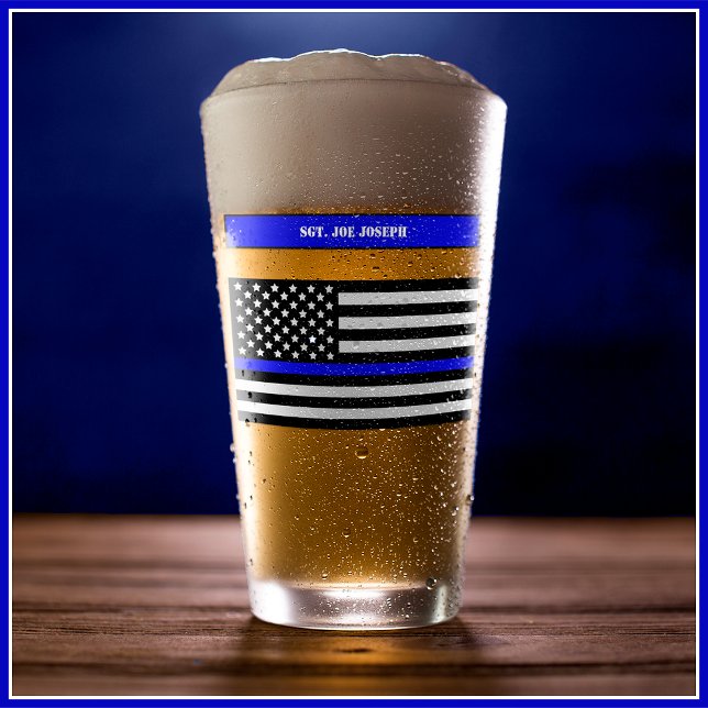 [Thin Blue Line] Back the Blue Police Pint SVG Glass (Customize text on both sides of glass with name, rank, department, years of service or motto etc.)