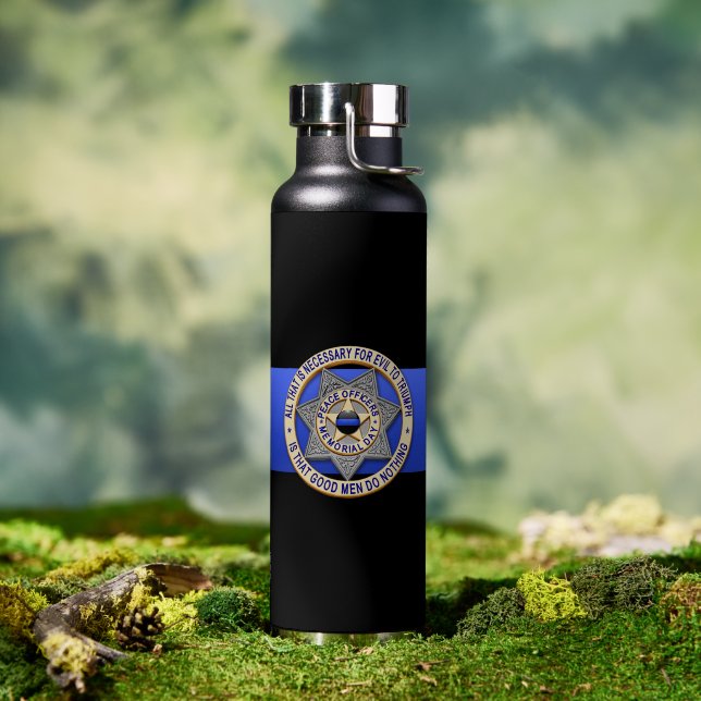 Thin Blue Line Badge Water Bottle (Outdoor)