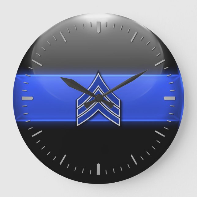 Thin Blue Line - Blue/White Sergeant Stripes Large Clock (Front)