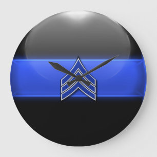 Thin Blue Line - Blue/White Sergeant Stripes Large Clock