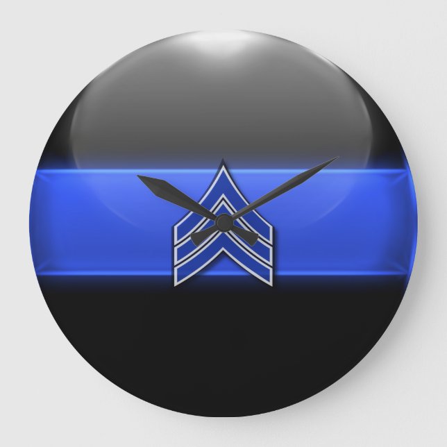 Thin Blue Line - Blue/White Sergeant Stripes Large Clock (Front)