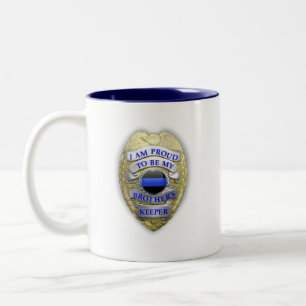 Thin Blue Line Brothers Keeper Badge Two-Tone Coffee Mug