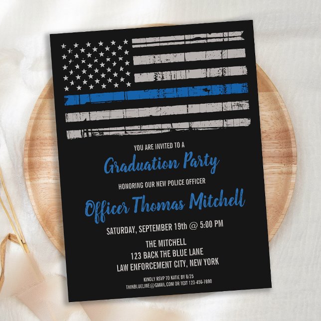 Thin Blue Line Cop Police Graduation Invitation  (Creator Uploaded)