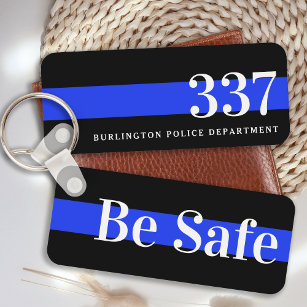 Thin Blue Line Custom Badge Number Police Officer Key Ring