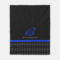 Thin Blue Line Custom Monogram Black Argyle