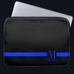 Thin Blue Line Custom Monogram Laptop Sleeve<br><div class="desc">A thin blue line indicative of the law-enforcement profession. This item features a custom monogram along with your name or your gift recipients name underneath it.</div>