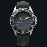 Thin Blue Line Custom Name Stripe Watch<br><div class="desc">You are part of the brotherhood and sisterhood to serve and protect. Celebrate this honour with this customisable watch that puts your name in blue along the continuous thin blue line running the centre of the watch. Note: You can hit the customise button and move the blue lines around to...</div>