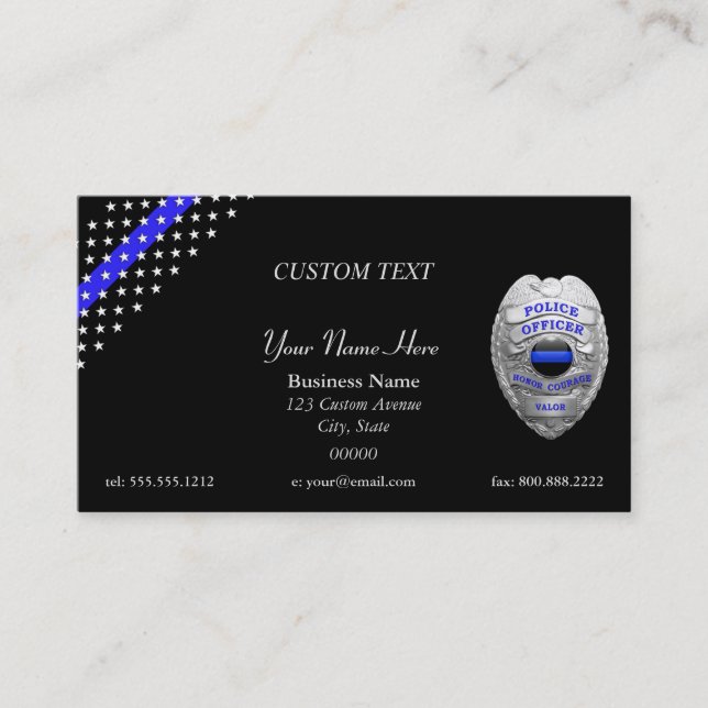 Thin Blue Line Custom Patch and Badge Business Card (Front)
