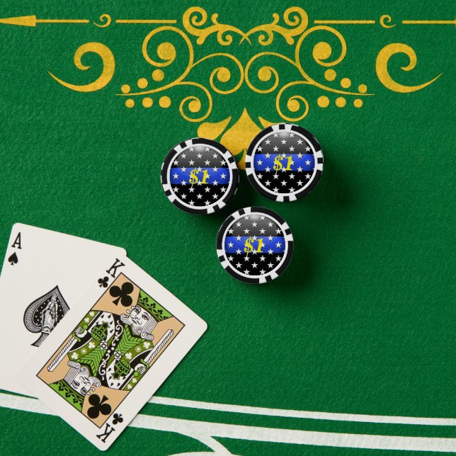Thin Blue Line Custom Poker Chips (Poker Table (Stack))