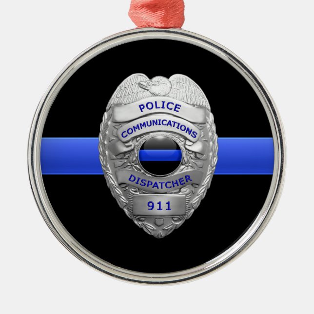 Thin Blue Line Dispatcher Badge Metal Ornament (Front)