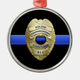 Thin Blue Line Dispatcher Badge Metal Ornament