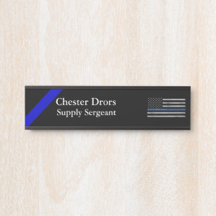 Thin Blue Line - Distressed Tattered Flag Door Sign