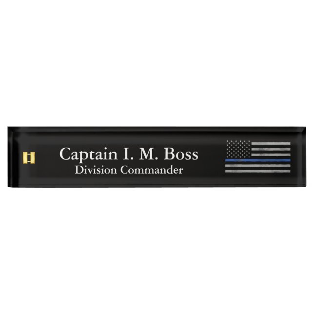Thin Blue Line - Distressed Tattered Flag Nameplat Nameplate (Front)