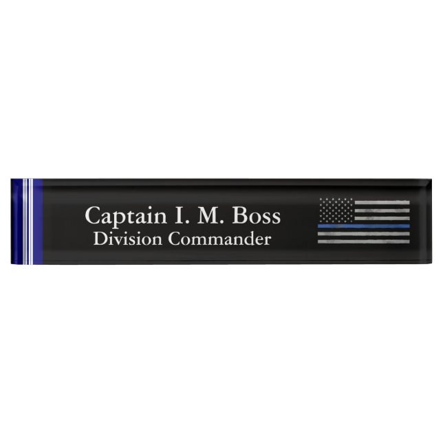 Thin Blue Line - Distressed Tattered Flag Nameplat Nameplate (Front)