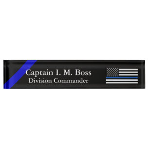 Thin Blue Line - Distressed Tattered Flag Nameplat Nameplate