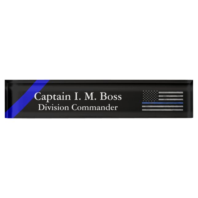 Thin Blue Line - Distressed Tattered Flag Nameplate (Front)