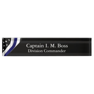 Thin Blue Line Distressed Tattered Flag Nameplate